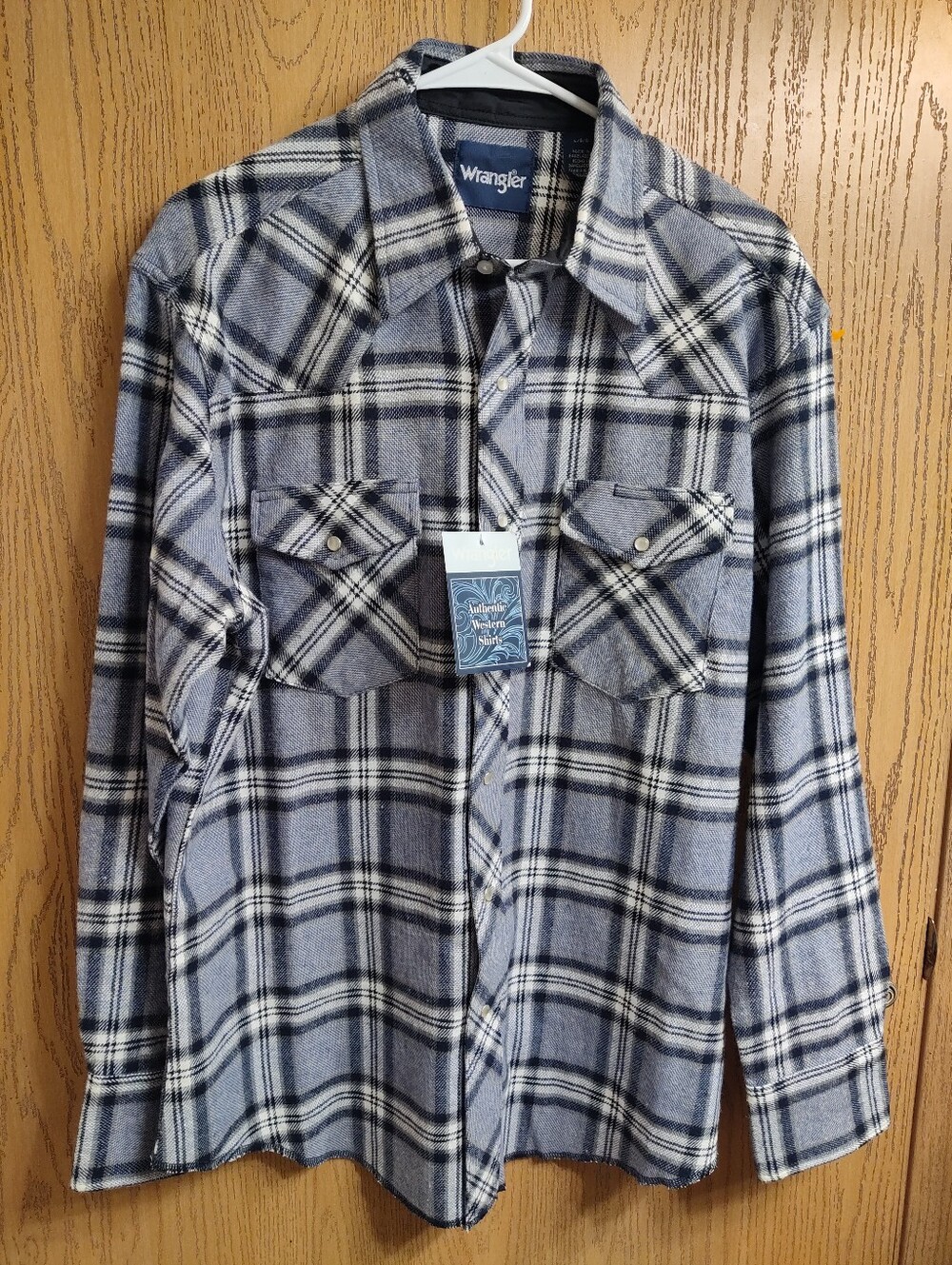 Wrangler Gray and White Plaid Button-Down Shirt
